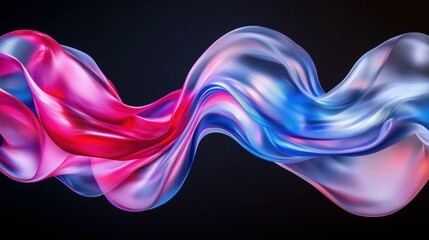 Obraz premium Vibrant glass waves sculpture, blue and pink flowing forms, sleek design against dark backdrop, dynamic colors