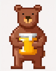 Obraz premium Pixel Art Bear Mascot Holding Honey Jar