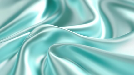 Beautiful silk flowing swirl of pastel gentle calming aqua color and light blue cloth background,...