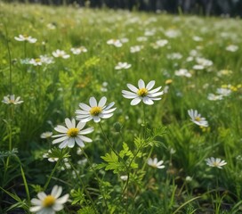 Vibrant wildflower umbellatum in meadow at spring season, sunlight, botanical, blossom