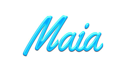 Glowing blue effect of name Maia on white background.	