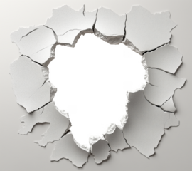 Hole breaking through white wall, cut out