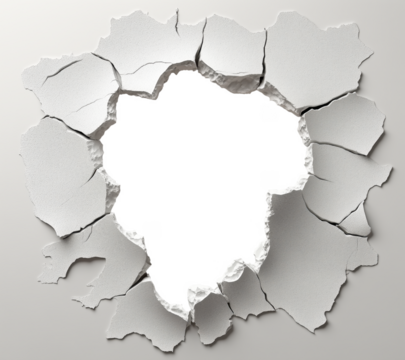 Hole breaking through white wall, cut out