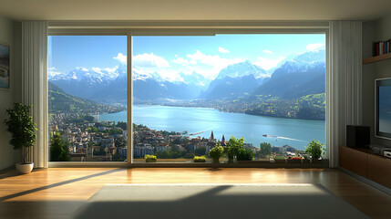 Stunning 3D Mountain Lake View Room Illustration