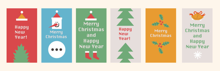 Set of simple vertical templates Christmas and New Year backgrounds in vector. Templates for poster postcards social media cover