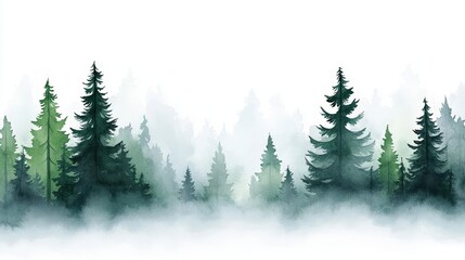 Mysterious Forest Shrouded in Soft Fog with Tall Trees Reaching into the Mist Creating an Enigmatic and Tranquil Atmosphere in Nature's Embrace