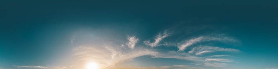 Sky 360 panorama - Bright blue sky filled with fluffy white Cumulus clouds. Seamless hdr spherical 360 panorama. Sky dome sky replacement for aerial drone 360 panoramas. Weather and climate change