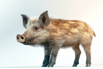 Isolated Wild Boar Full Body Close-Up on White Background - Realistic Wildlife Stock Image