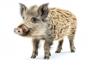 Isolated Wild Boar Full Body Close-Up on White Background - Realistic Wildlife Stock Image