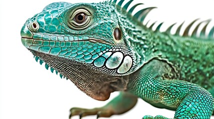 Isolated Green Iguana on White Background - Reptile Close-Up, Exotic Lizard Portrait, Pet Iguana Stock Photo