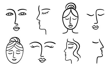 Abstract one line drawing woman face portrait logo