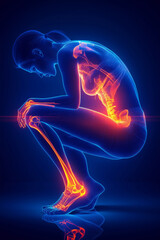 Dynamic depiction of human anatomy with bright blue and orange hues