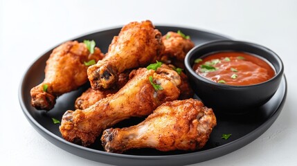 Deliciously Crispy Fried Chicken Wings Served on a Plate Accompanied by a Rich Tangy Sauce Perfect for Indulgent Meals and Flavorful Gatherings