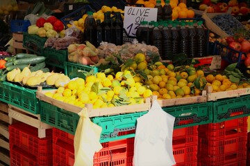 counter with fruits and vegetables