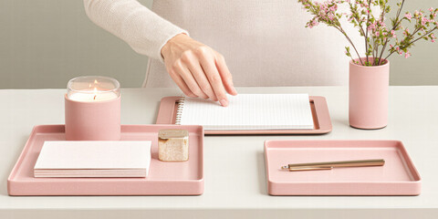 Overhead view minimalist home office setup and productivity tips for modern workspaces