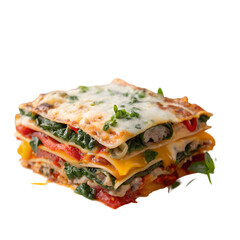 homemade vegetarian veggie lasagna on transparent background