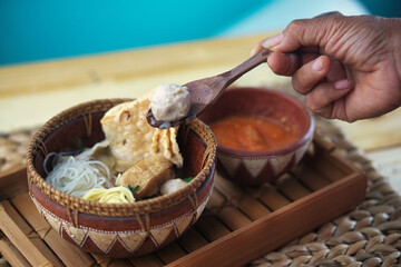 Malang Meatballs Served in a Rustic Bowl on a Water Hyacinth Woven Mat