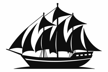 Sailing Ship vector. Black and white boat silhouette design. Sailer boat ship silhouette white background. Aged classic sailfish isolated on white background
