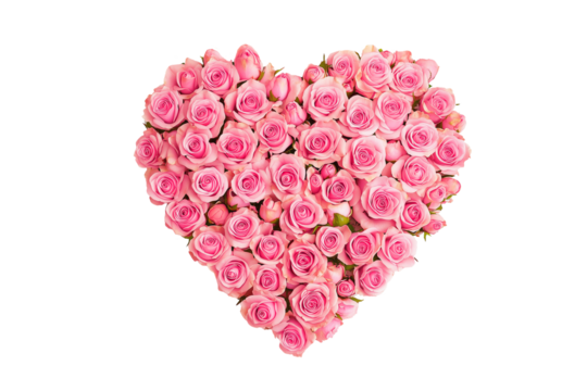 Photo of a heart made of pink roses isolated on transparent or white background, mother's day, valentine's day or wedding flowers love wreath, png