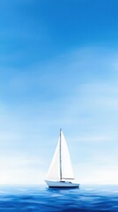 Fototapeta premium Sailboat Gliding Gracefully on Tranquil Ocean Waters under a Clear Blue Sky with Gentle Waves Creating a Peaceful and Serene Seascape Experience