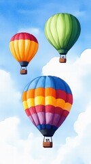 Obraz premium Vibrant Colorful Hot Air Balloons Soaring Gracefully Against a Clear Blue Sky Creating an Uplifting and Joyful Atmosphere for Aerial Adventure Enthusiasts