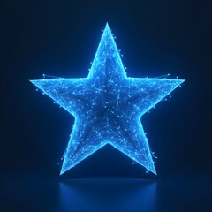 Digital wireframe low poly blue star, representing recognition of performance and excellence, high quality qualification, personal growth.