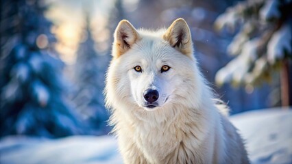 Naklejka premium Majestic Snow White Wolf: Winter Wilderness Photography - Arctic Animal Portrait