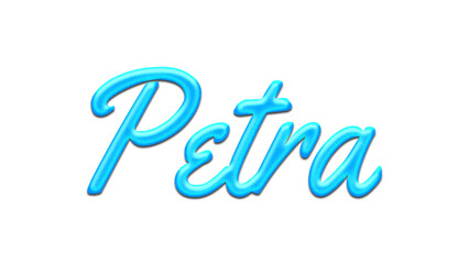 Glowing blue effect of name Petra on white background.	