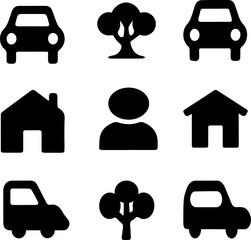 Car, Tree Man and House Icon