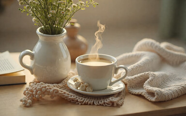 Cozy Morning with Coffee and Book