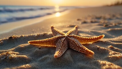 Sunset Starfish on Sandy Beach