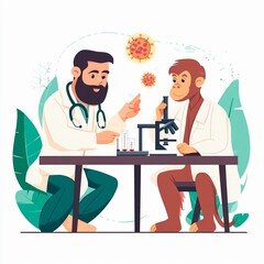 Scientists and primate collaborate in laboratory to explore viral research