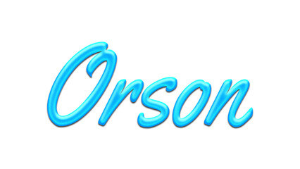 Glowing blue effect of name Orson on white background.	