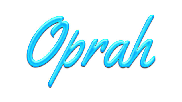 Glowing blue effect of name Oprah on white background.	