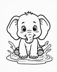 Obraz premium Baby Elephant Splashing in Water Puddle