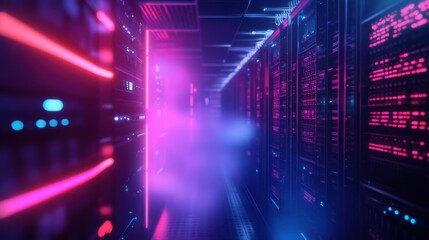 Data center with neon fog light