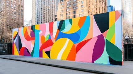 A colorful mural on a wall in a city