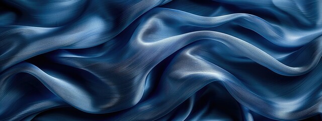 Fototapeta premium A close-up of flowing blue satin fabric, showcasing its smooth texture and sheen.