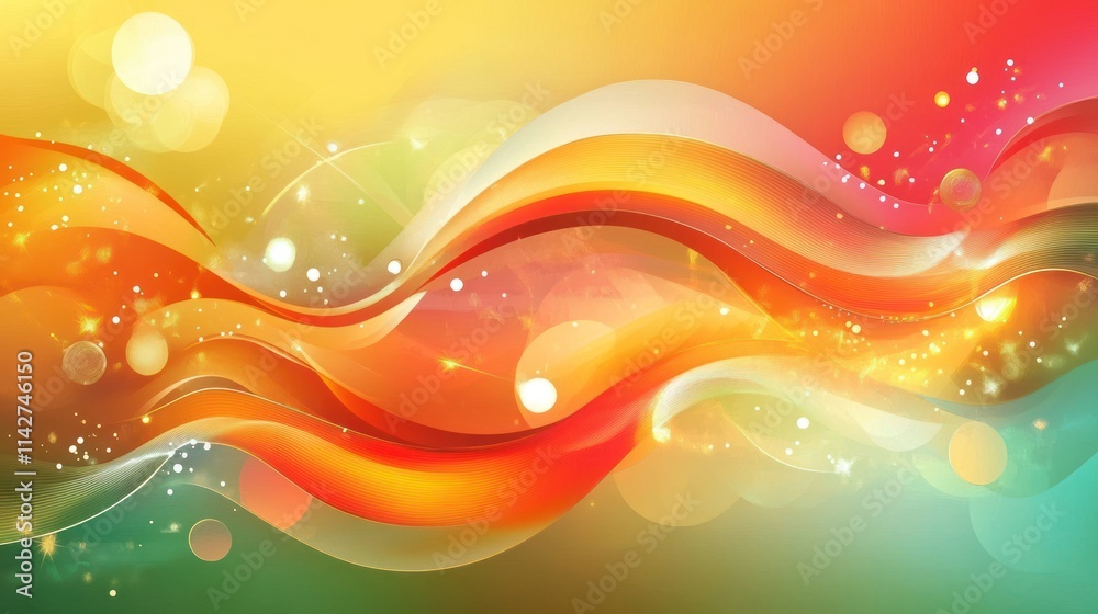 Poster A vibrant abstract design featuring flowing waves and soft bokeh effects in warm colors.