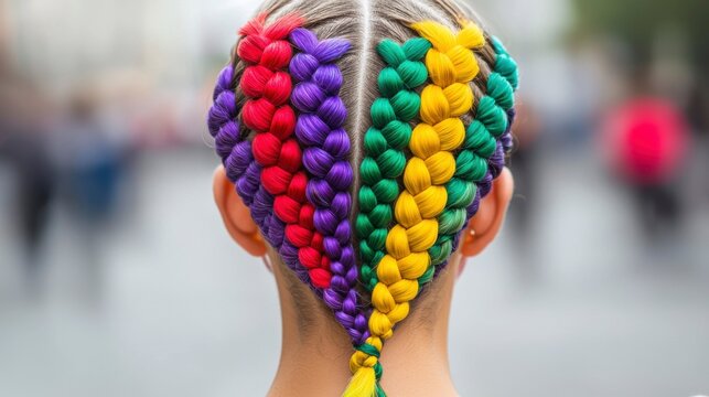 Vibrant and colorful braided hairstyle featuring bold hues, ideal for showcasing creativity and individuality.