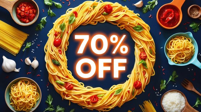 Delicious pasta dish promotion restaurant food photography kitchen top view discount offer