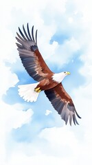Fototapeta premium A Majestic Bird Soars Gracefully in a Bright Blue Sky Evoking Feelings of Freedom and Tranquility Amidst the Vastness of Nature's Beauty and Wonder