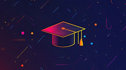 Outline Of Graduation Cap: A simple outline illustration of a graduation cap, ideal for minimalist designs, logos, and educational graphics. 