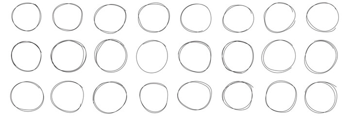 PrintCircle line sketch icon in hand drawn style. Circular scribble doodle vector illustration on isolated background. Pencil or pen bubble sign business concept.