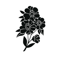 black and white silhouette flower hand drawn illustration
