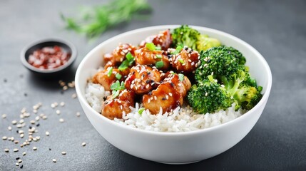 Chicken Bowl with Rice and Steamed Broccoli