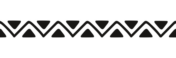 Hand drawn abstract borderline with triangles repeating print. Minimal geometric design of folk motive in doodle style.