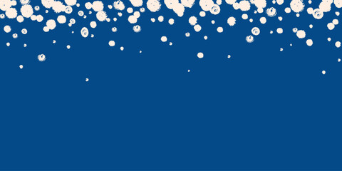 Winter blue background with falling down snow. Brush texture effect and rough edges. Template with copy space for your design.