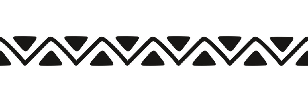 Fototapeta Hand drawn abstract borderline with triangles repeating print. Minimal geometric design of folk motive in doodle style.