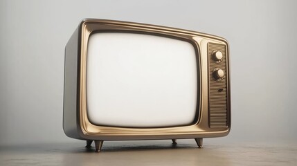 Silver vintage television set with blank screen from the late 20th century